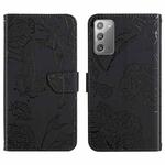 For Samsung Galaxy Note20 Skin Feel Butterfly Peony Embossed Leather Phone Case(Black)