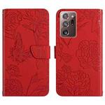 For Samsung Galaxy Note20 Ultra Skin Feel Butterfly Peony Embossed Leather Phone Case(Red)
