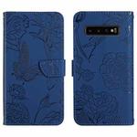 For Samsung Galaxy S10 Skin Feel Butterfly Peony Embossed Leather Phone Case(Blue)