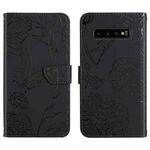 For Samsung Galaxy S10+ Skin Feel Butterfly Peony Embossed Leather Phone Case(Black)