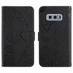 For Samsung Galaxy S10e Skin Feel Butterfly Peony Embossed Leather Phone Case(Black)