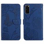 For Samsung Galaxy S20 Skin Feel Butterfly Peony Embossed Leather Phone Case(Blue)
