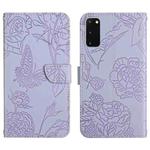 For Samsung Galaxy S20 Skin Feel Butterfly Peony Embossed Leather Phone Case(Purple)