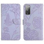 For Samsung Galaxy S20 FE Skin Feel Butterfly Peony Embossed Leather Phone Case(Purple)