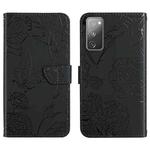 For Samsung Galaxy S20 FE Skin Feel Butterfly Peony Embossed Leather Phone Case(Black)