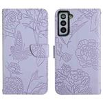 For Samsung Galaxy S21 5G Skin Feel Butterfly Peony Embossed Leather Phone Case(Purple)