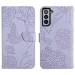 For Samsung Galaxy S21+ 5G Skin Feel Butterfly Peony Embossed Leather Phone Case(Purple)