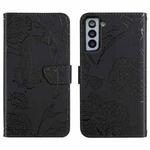 For Samsung Galaxy S21+ 5G Skin Feel Butterfly Peony Embossed Leather Phone Case(Black)