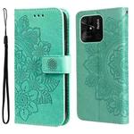 For Xiaomi Redmi 10C 4G / Redmi 10 (India) 7-petal Flowers Embossed Flip Leather Phone Case(Green)