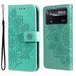 For Xiaomi Poco X4 Pro 5G 7-petal Flowers Embossed Flip Leather Phone Case(Green)