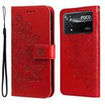 For Xiaomi Poco X4 Pro 5G 7-petal Flowers Embossed Flip Leather Phone Case(Red)