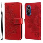 For Honor 50 SE / Huawei nova 9 SE 7-petal Flowers Embossed Flip Leather Phone Case(Red)