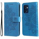 For OPPO Find X5 Lite / Reno7 5G 7-petal Flowers Embossed Flip Leather Phone Case(Blue)
