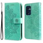 For OPPO Find X5 Lite / Reno7 5G 7-petal Flowers Embossed Flip Leather Phone Case(Green)