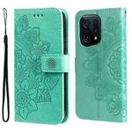 For OPPO Find X5 7-petal Flowers Embossed Flip Leather Phone Case(Green)