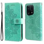 For OPPO Find X5 Pro 7-petal Flowers Embossed Flip Leather Phone Case(Green)