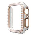 Double-Row Diamond Two-color Electroplating PC Watch Case For Apple Watch Series 6&SE&5&4 44mm(White+Rose Gold)