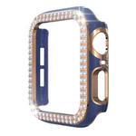 Double-Row Diamond Two-color Electroplating PC Watch Case For Apple Watch Series 6&SE&5&4 44mm(Navy Blue+Rose Gold)