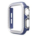 Double-Row Diamond Two-color Electroplating PC Watch Case For Apple Watch Series 6&SE&5&4 44mm(Navy Blue+Silver)