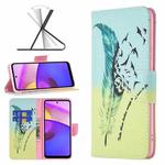 For Motorola Moto E40 / E30 Colored Drawing Pattern Leather Phone Case(Feather)