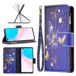 For Honor 50 Lite / Huawei nova 8i Colored Drawing Pattern Zipper Leather Phone Case(Purple Butterfly)