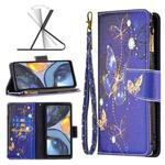 For Motorola Moto G22 Colored Drawing Pattern Zipper Leather Phone Case(Purple Butterfly)