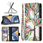 For Motorola Moto G22 Colored Drawing Pattern Zipper Leather Phone Case(Big Tre)