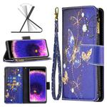 For OPPO Find X5 Colored Drawing Pattern Zipper Leather Phone Case(Purple Butterfly)