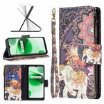 For OPPO Realme C35 Colored Drawing Pattern Zipper Leather Phone Case(Flower Elephants)