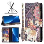 For Xiaomi 12 Pro Colored Drawing Pattern Zipper Leather Phone Case(Flower Elephants)