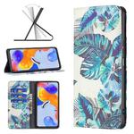 For Xiaomi Redmi Note 11 Pro International Colored Drawing Invisible Magnetic Leather Phone Case(Blue Leaves)