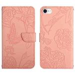 For iPhone SE 2022 / SE 2020 / 8 / 7 Skin Feel Butterfly Peony Embossed Leather Phone Case(Pink)