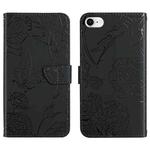 For iPhone SE 2022 / SE 2020 / 8 / 7 Skin Feel Butterfly Peony Embossed Leather Phone Case(Black)