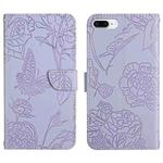 Skin Feel Butterfly Peony Embossed Leather Phone Case For iPhone 8 Plus / 7 Plus(Purple)