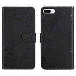 Skin Feel Butterfly Peony Embossed Leather Phone Case For iPhone 8 Plus / 7 Plus(Black)