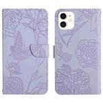 For iPhone 11 Skin Feel Butterfly Peony Embossed Leather Phone Case (Purple)