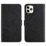 For iPhone 11 Pro Skin Feel Butterfly Peony Embossed Leather Phone Case (Black)