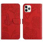 For iPhone 11 Pro Max Skin Feel Butterfly Peony Embossed Leather Phone Case (Red)