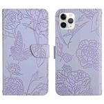 For iPhone 11 Pro Max Skin Feel Butterfly Peony Embossed Leather Phone Case (Purple)