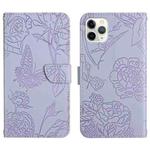 For iPhone 13 Pro Skin Feel Butterfly Peony Embossed Leather Phone Case (Purple)