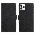 For iPhone 13 Pro Skin Feel Butterfly Peony Embossed Leather Phone Case (Black)