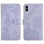 For iPhone X / XS Skin Feel Butterfly Peony Embossed Leather Phone Case(Purple)