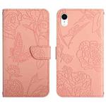 For iPhone XR Skin Feel Butterfly Peony Embossed Leather Phone Case(Pink)