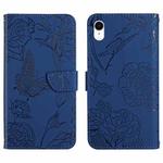For iPhone XR Skin Feel Butterfly Peony Embossed Leather Phone Case(Blue)