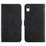For iPhone XR Skin Feel Butterfly Peony Embossed Leather Phone Case(Black)