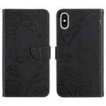 For iPhone XS Max Skin Feel Butterfly Peony Embossed Leather Phone Case(Black)