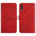 For LG K22 Skin Feel Butterfly Peony Embossed Leather Phone Case(Red)