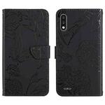 For LG K22 Skin Feel Butterfly Peony Embossed Leather Phone Case(Black)