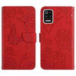 For LG K42 Skin Feel Butterfly Peony Embossed Leather Phone Case(Red)