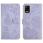 For LG K42 Skin Feel Butterfly Peony Embossed Leather Phone Case(Purple)